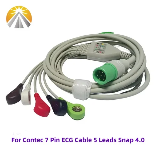 Para Monitor de paciente Contec CMS5100 CMS6000 CMS7000 CMS8000 Cable ECG cables de ECG de una pieza 7 pines 5 cables a presión o Clips AHA