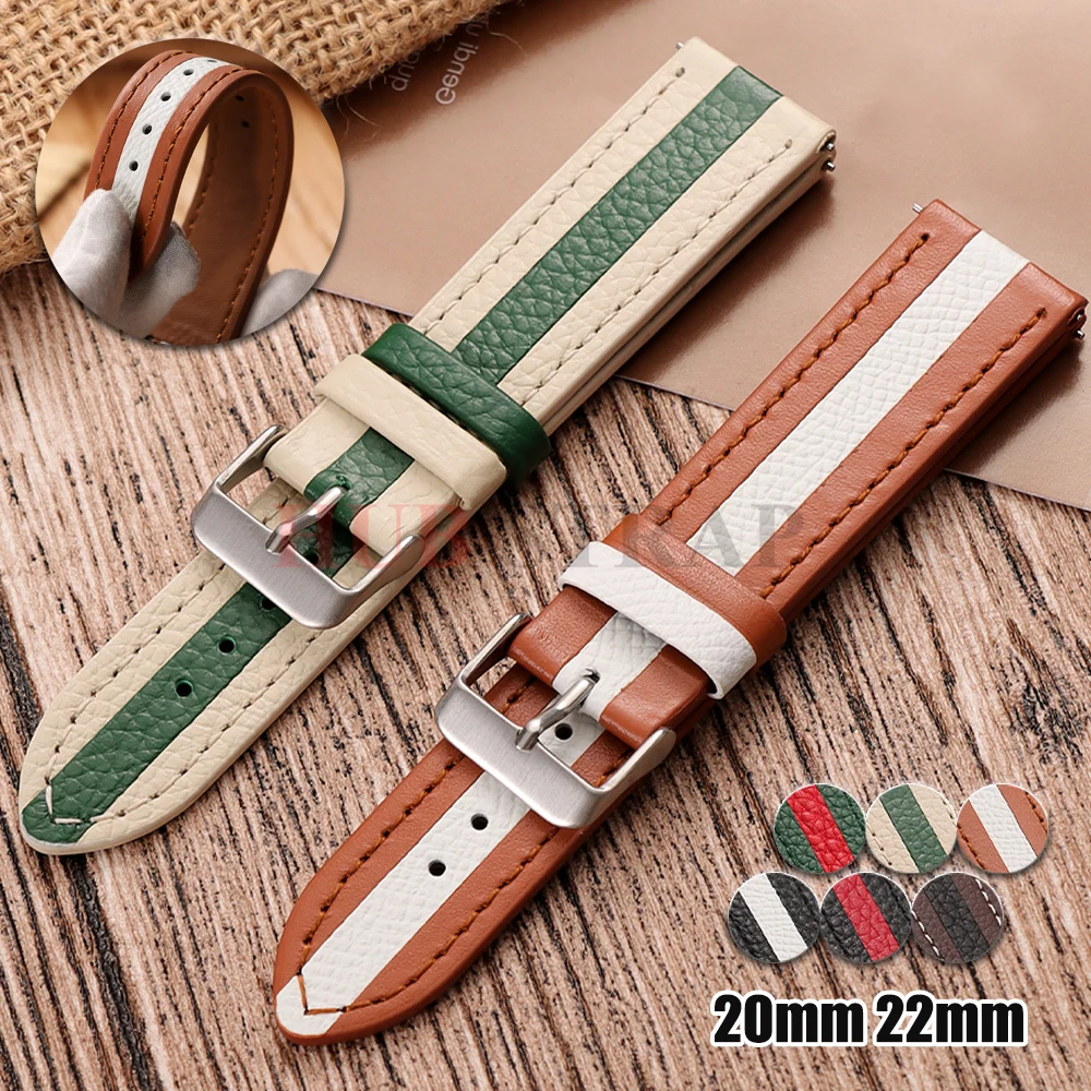 Litchi Pattern Soft Leather Watch Band Business Bracelet 20mm 22mm Replacement Wrist Straps Universal Watchbands for Men Women