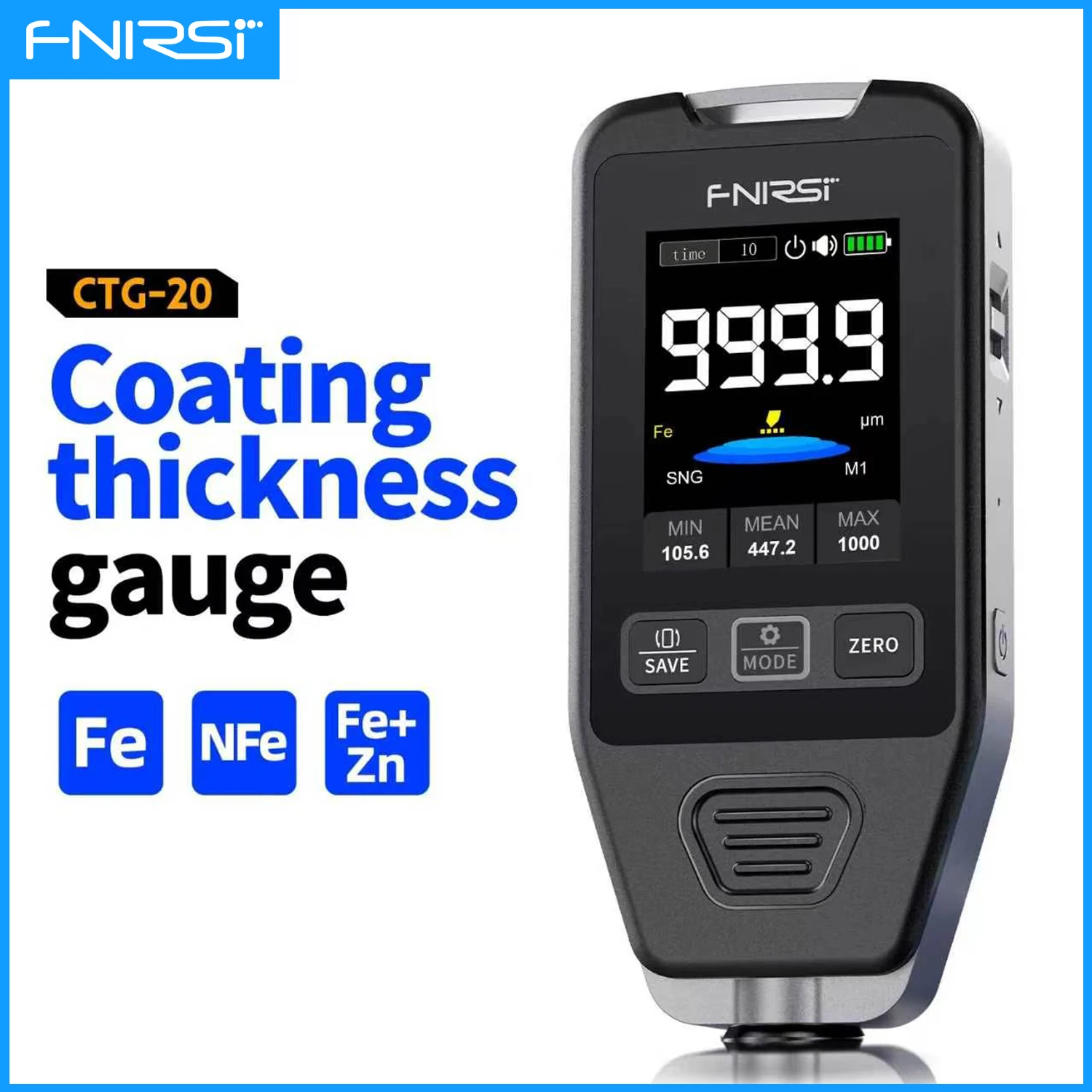 FNIRSI CTG-20 Car Coating Meter 0-1400μm Non Destructive Testing of Automotive Paintwork Fe NFe Fe+Zn Automatic Recognition view 3