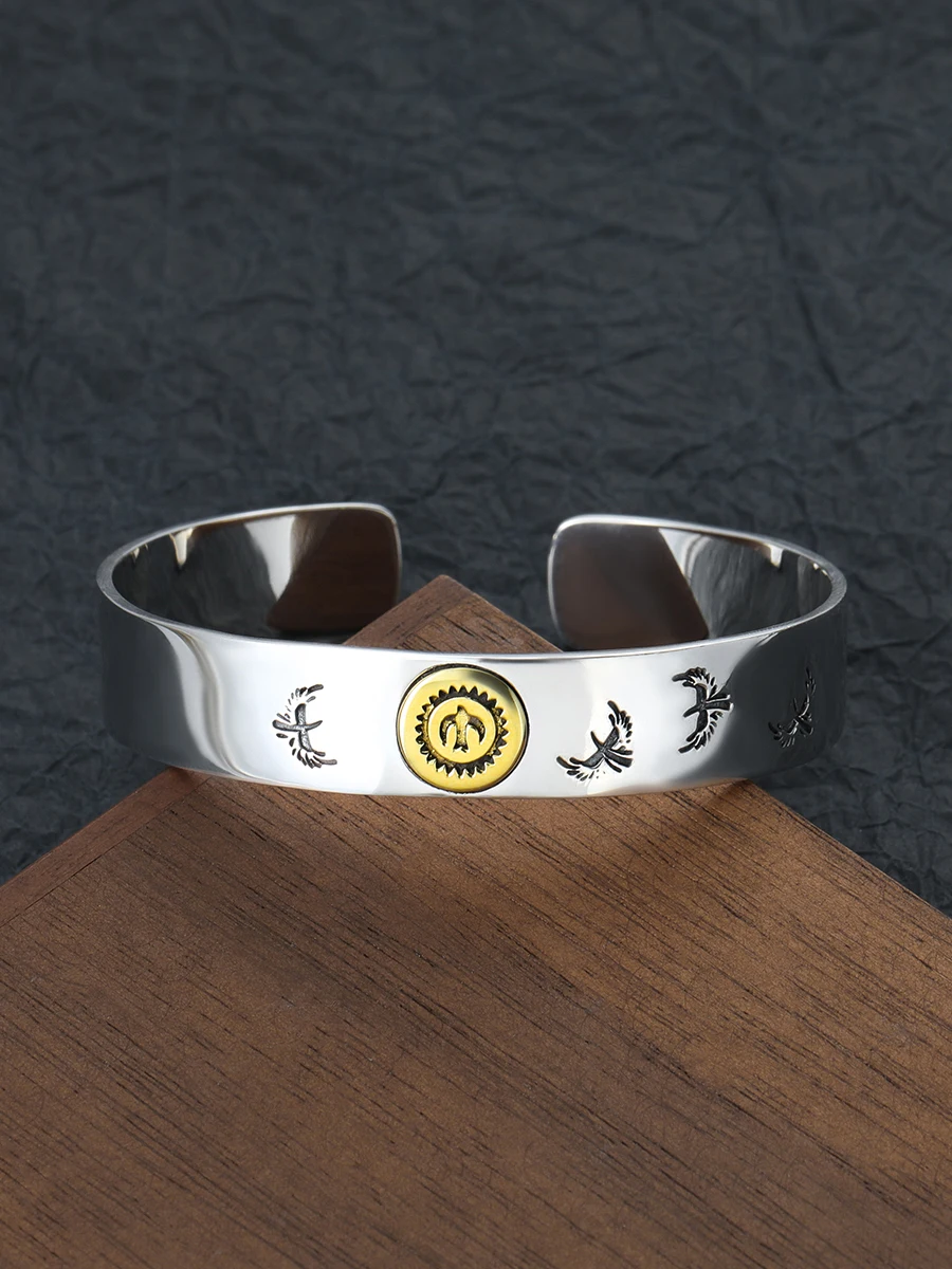 925 sterling silver dot gold flying bird open feather bracelet men's indian eagle glossy casual bracelet