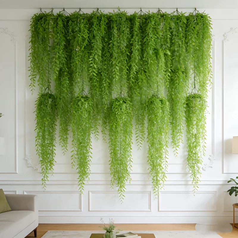 Lot de 10 vignes artificielles suspendues en eucalyptus, verdure réaliste en plastique, feuilles d'herbe artificielle, décoration murale suspendue