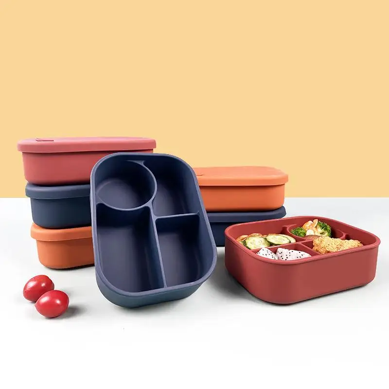 New Food Grade Silicone Lunch Box Microwave Safe Insulated Storage Box Partitioned  Portable Meal Container