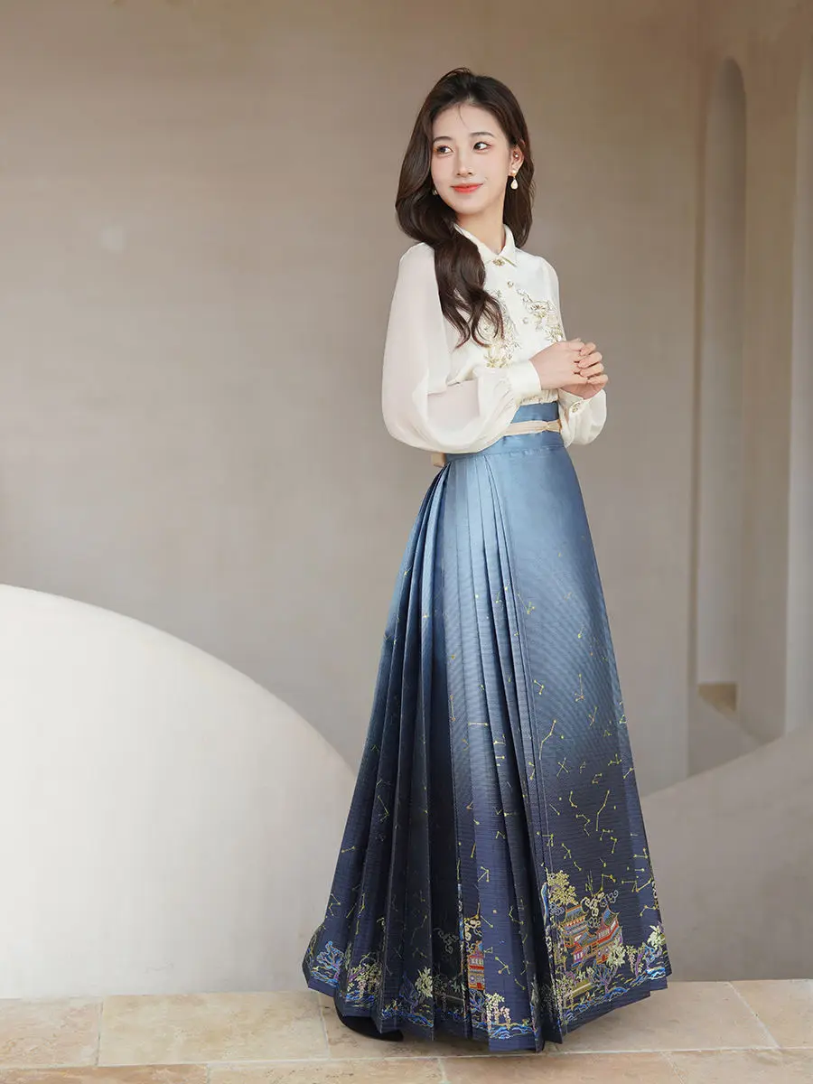 2024 summer new daily women improved  hanfu elegant temperament chinese style traditional hanfu ming made horse face skirt