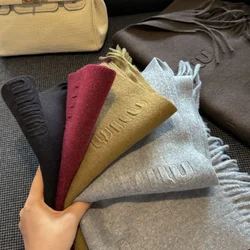 High Quality 100%Wool Scarf Women Autumn Winter Solid Color Simple Classic Cashmere Muffler Female New Type Versatile Warm Shawl