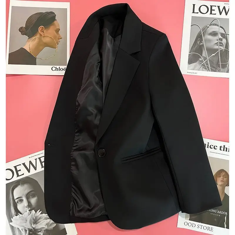 بدلة ضيقة بزر واحد مستقيمة الساق للنساء Bla ort Length ربيع الخريف جديد Sle متعدد الاستخدامات Faion