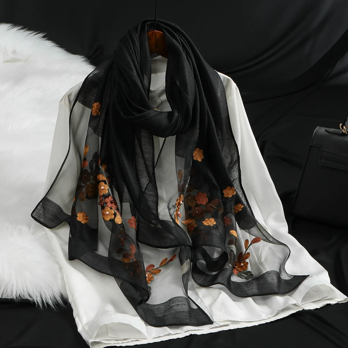 

190*70cm Peony Flower Organza Long Scarf Women Elegant Fashion Shawl Wrap Headscarf Bandanas Headband Bufanda Travel Photoshoot
