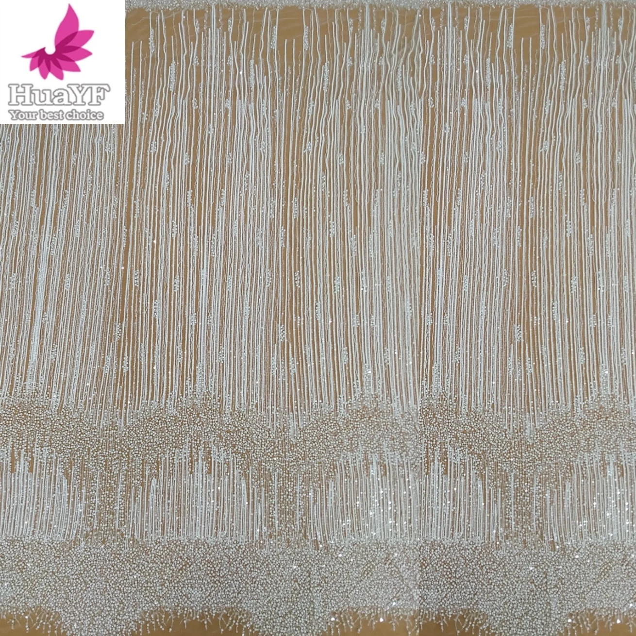 1 Yard Luxury New Nigeria Porcelain White Beads Lace Tulle Fabric with Pearl Fabric For Bride HY2926