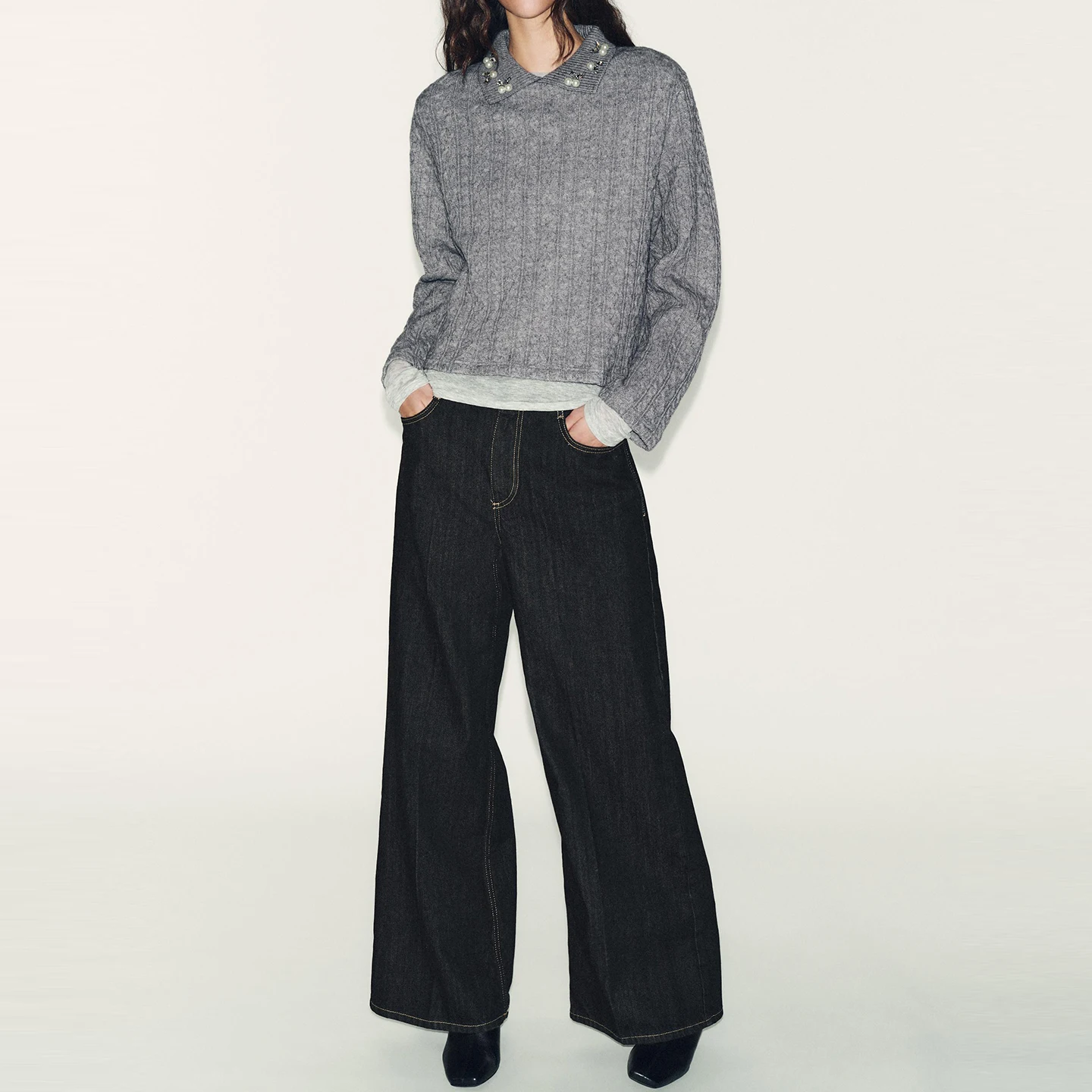 

Faionable Jewelry Collar Knitted Sweater Women's Regular Length Long Sve Cover up Versatile Sle Autumn Season Z