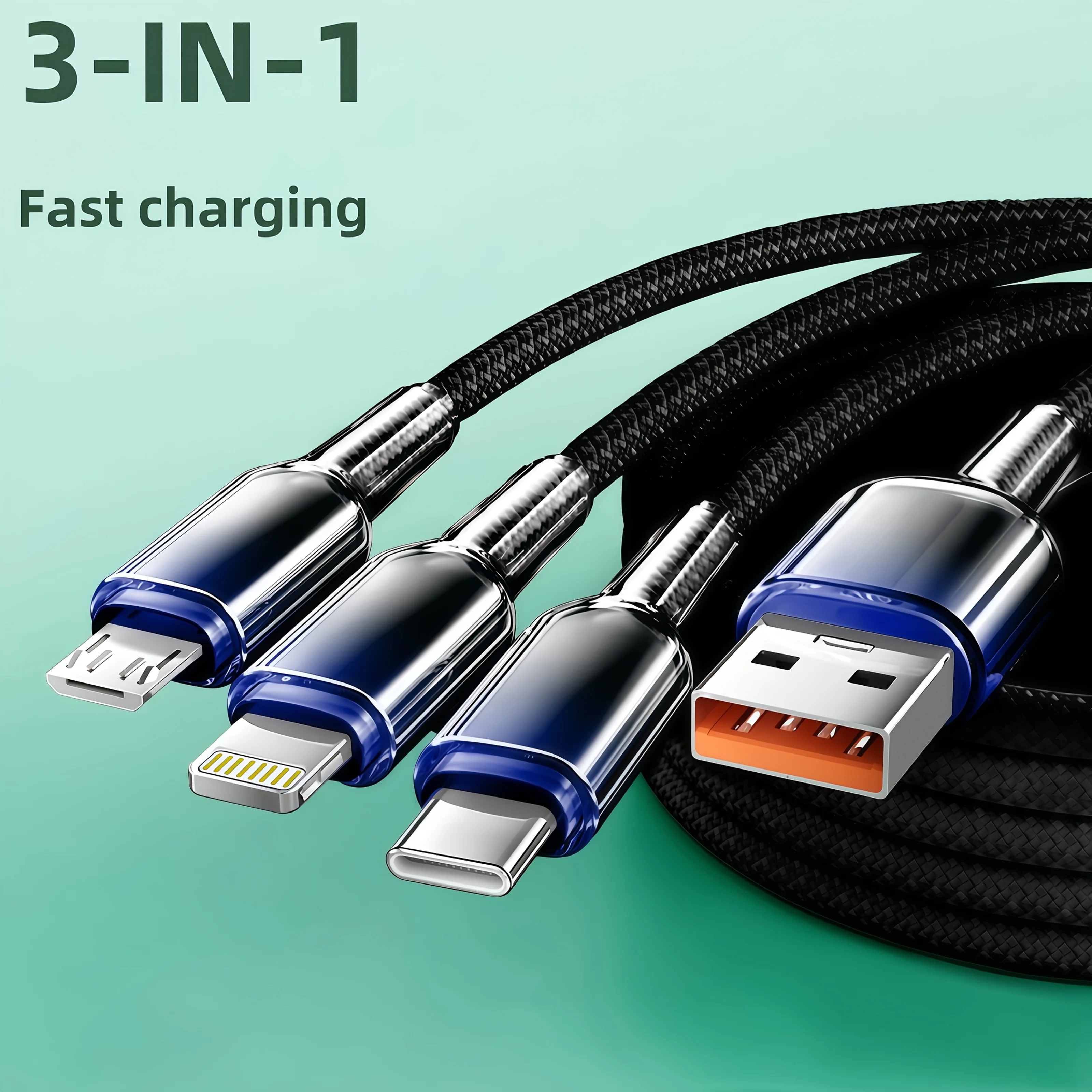 Cable de carga 3 en 1, cable multicanal, Lightning, tipo C, micro USB, cargador universal para teléfono, cable de datos de carga rápida