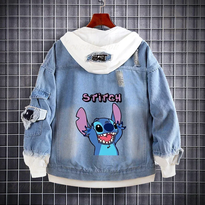 Dis Anime Cartoon Stitch Denim Jean Jacket Coat Harajuku Boy Girls Clothes Kawaii Lilo Denim Hoodies Spring Autumn Jackets