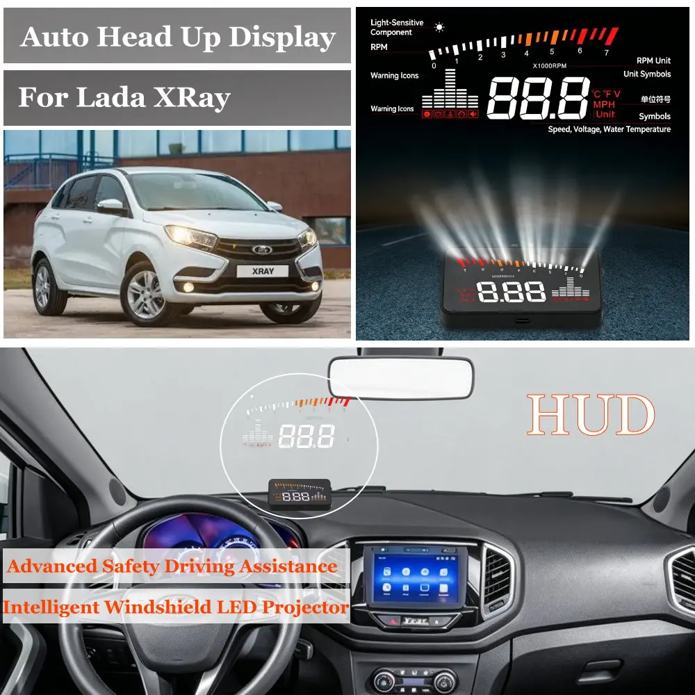 

AUTO HUD Car Head Up Display For Lada XRay VAZ-2170 2015-2022 Vehicle Windshield Projector Speedometer Odometer RPM Accessories