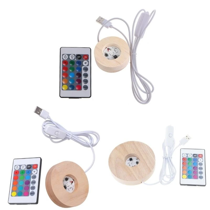 Resin Art Display Wood LED Adjustable Display Base 12 Colors RGB LED Base Vase Light with Remote Control DIY Night Light
