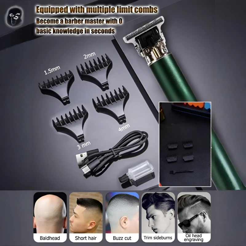 Men's Professional Electric Hair Clipper Set USB Charging Waterproof Retro Hair Clipper