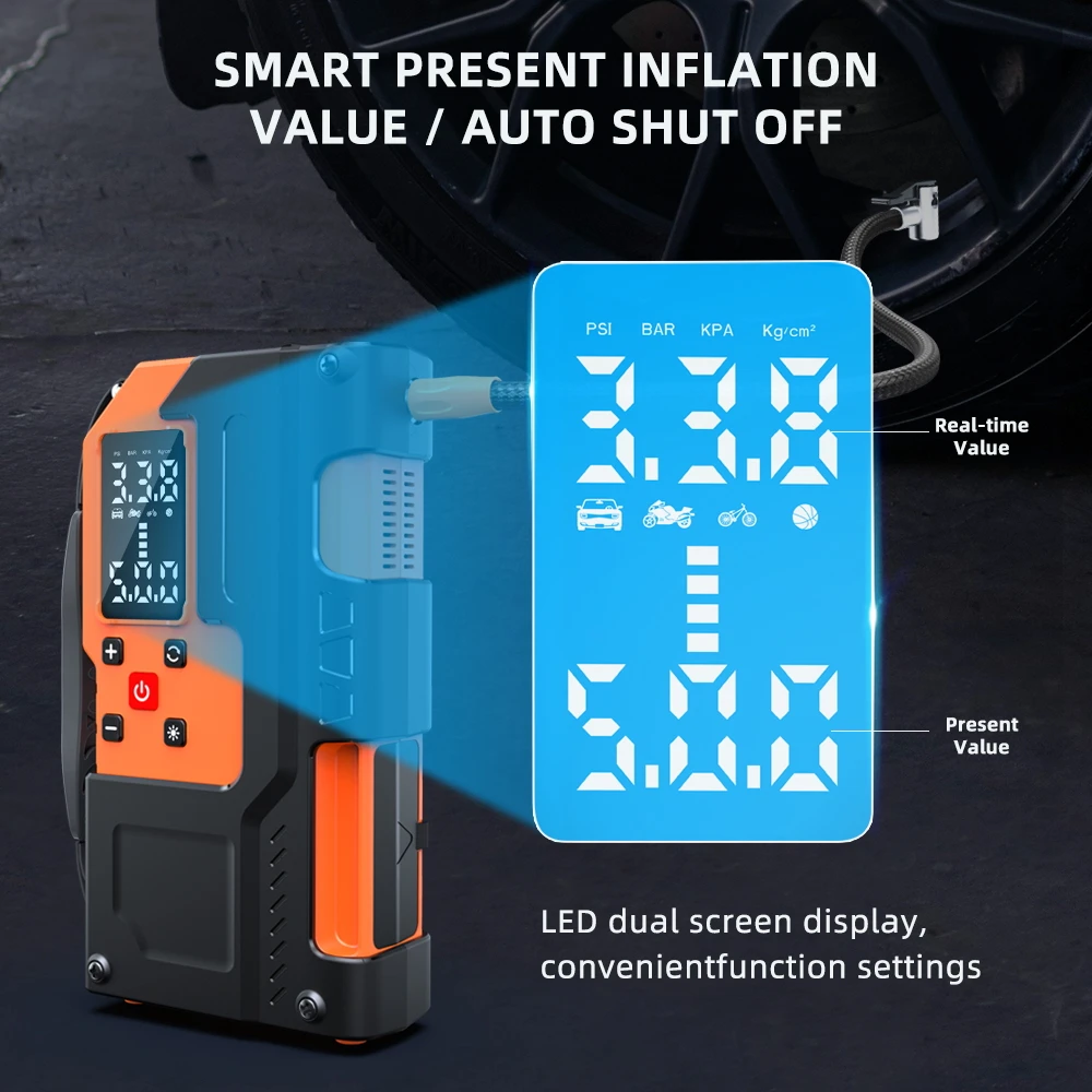 New Arrival Tire Inflator Portable Air Compressor with Jump Starter Multi-purpose 12V Digital Tire Inflator for Car Bike Ball