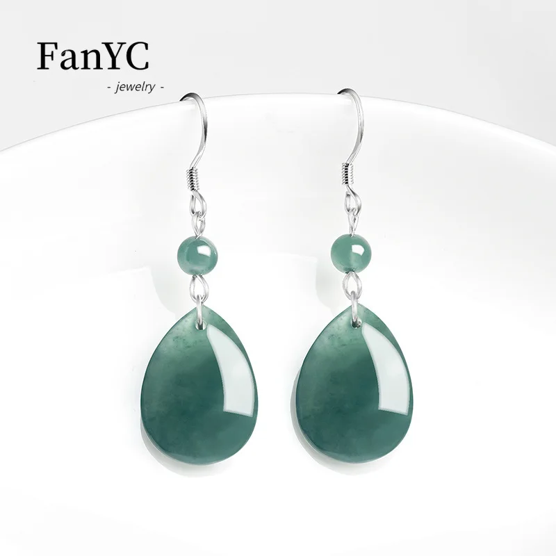 Natural Jadeite Blue Water Drop Earrings S925 Silver Inlaid Simple Fashion Ice Jade Earrings Ladies Souvenirs Holiday Gift