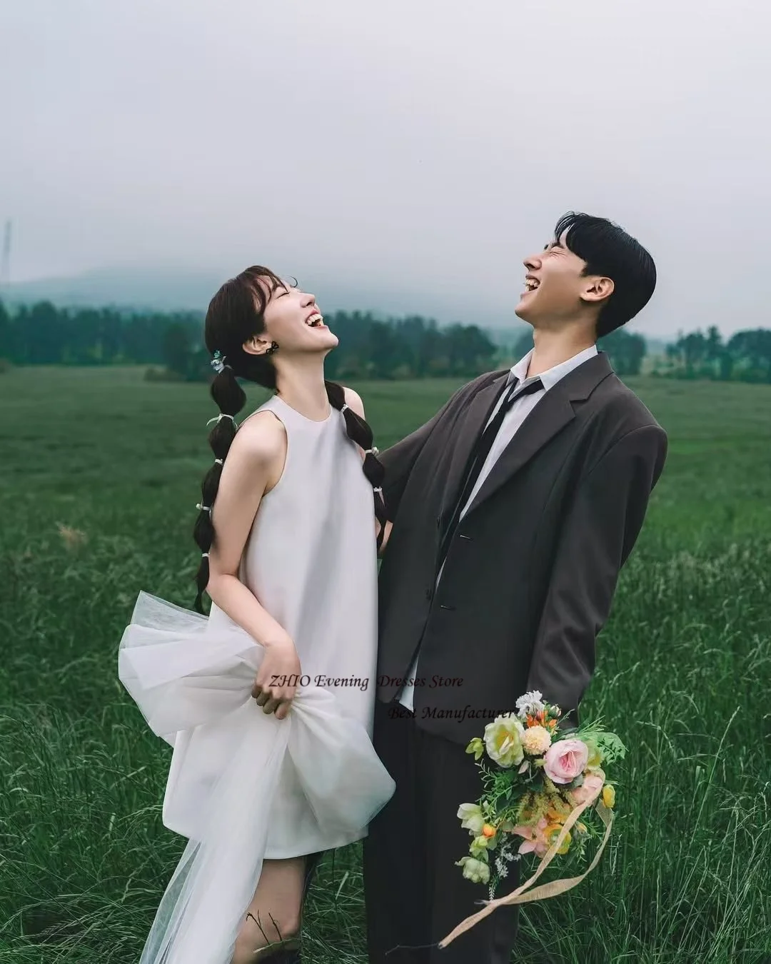 ZHIO White Casual Satin O-Neck Sleeveless Mini Length Short Cocktail Porm Dress with Shawl and Bow O-Neck Prom Gowns Customized