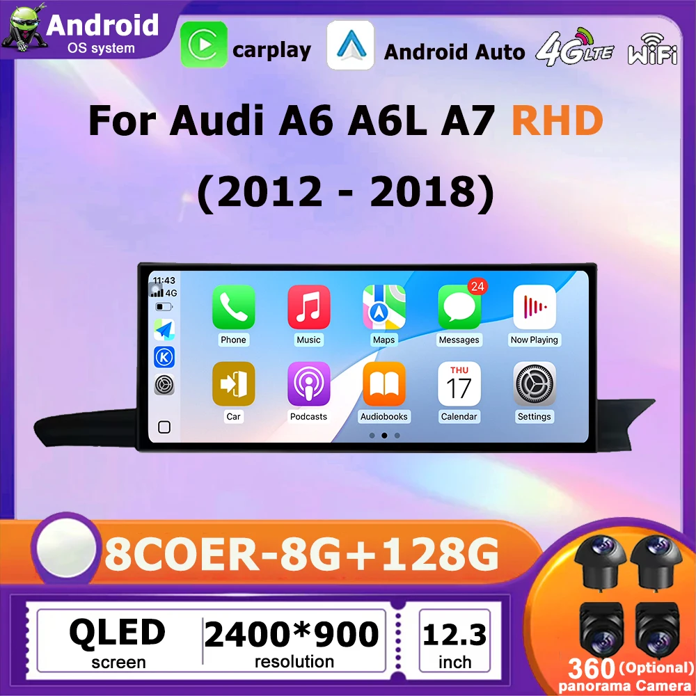 

Car Multimedia Radio Android 16 For Audi A6 A6L A7 2012 - 2018 RHD Auto Wireless CarPlay Player DSP Navigation GPS WIFI BT DSP
