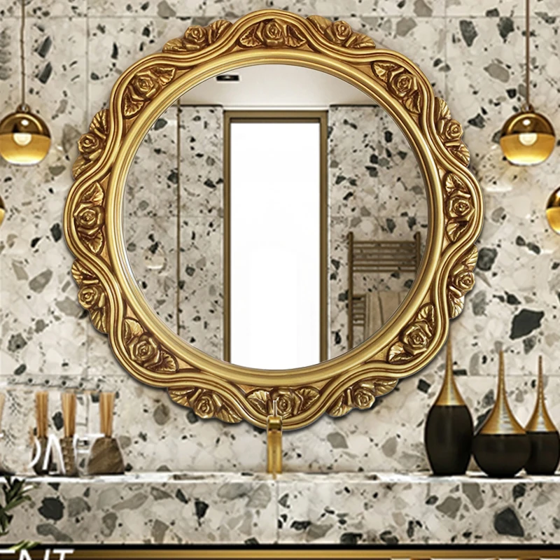 

Vintage Nordic Mirror Bathroom Art Makeup Wall Mount Mirror Irregular Round Aesthetic Miroir Mural Home Decor For Living Room