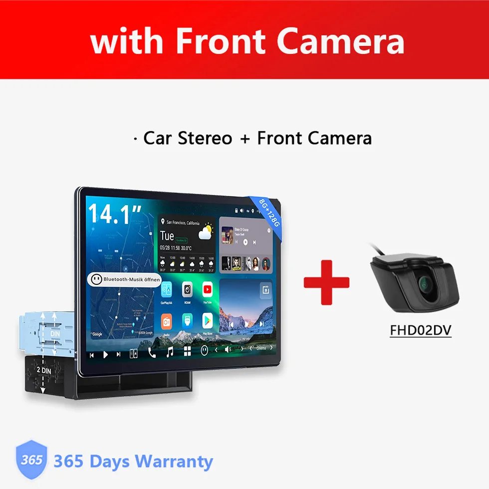14,1 inch Groot Intrekbaar Scherm Android Radio 1/2 Din Flexview Display Autostereo LiveView Camera Parkeerhulp GPS Navigatie Bluetooth Head Units X10 Atotozone