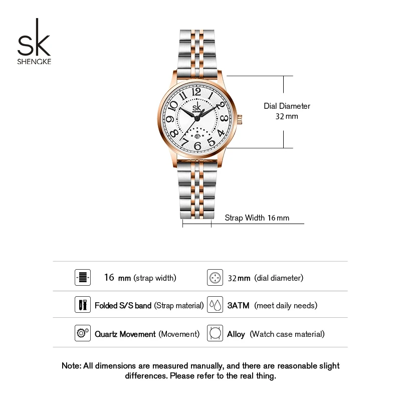 Shengke-Reloj de pulsera para mujer, accesorio de marca de moda, relojes de vestir SK, resistente al agua, con fecha, regalo