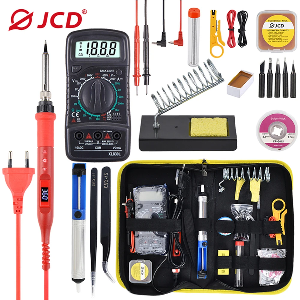 JCD-Kit de soldador 908U, herramientas de reparación de soldadura con temperatura ajustable, 80W, 110V/220V, pantalla Digital LCD