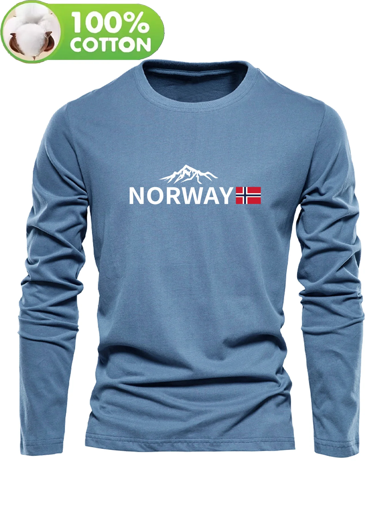 Men 100% Cotton Long Sleeve T Shirt Soft Breathable Crew Neck Tee For Spring Autumn Wine Red Green Dark Blue Casual Layering Bas