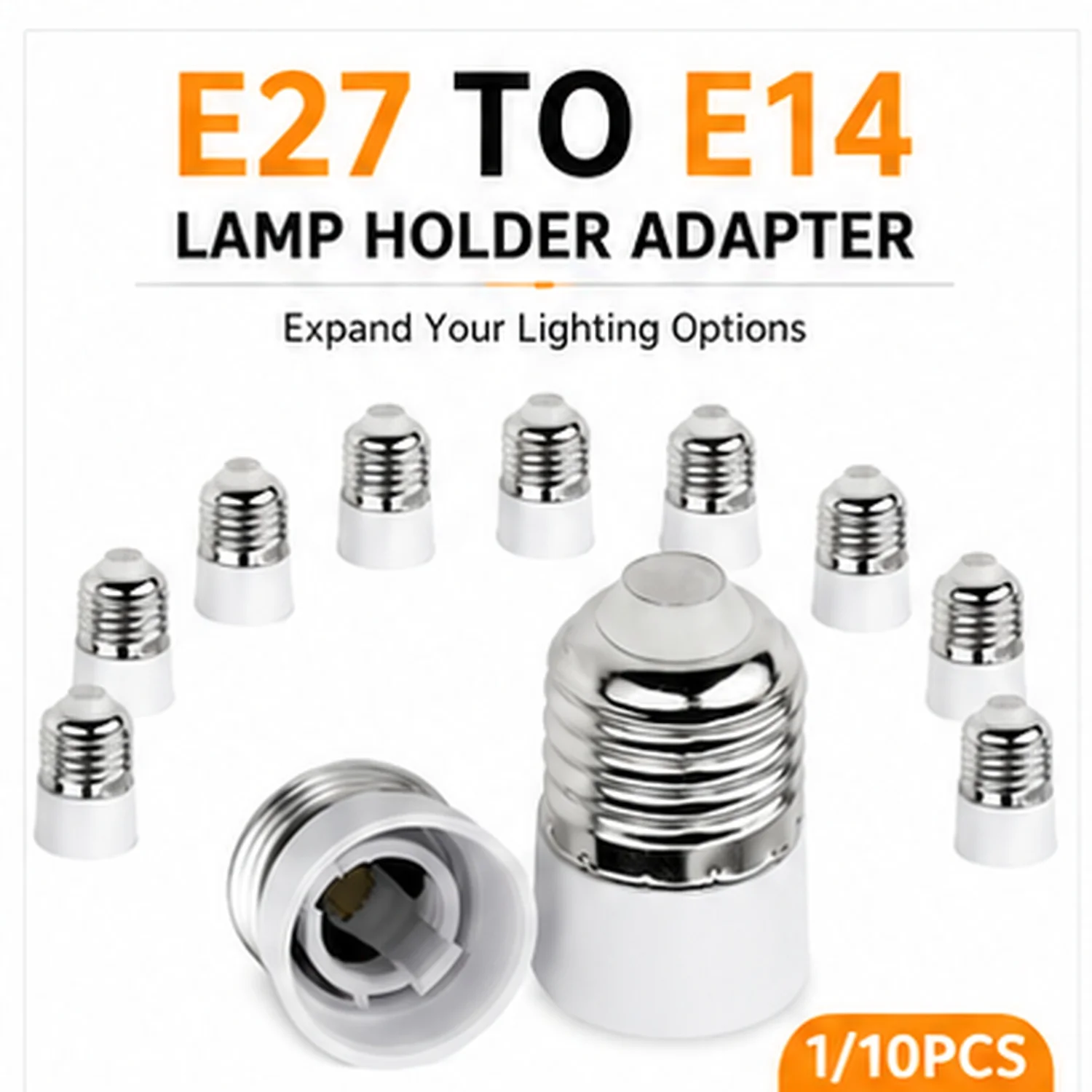 JOYINLED 1/10PCS E27 To E14 Light Socket Adapter, E27 Male To E14 Female Lamp Holder Converter for LED Bulbs, White Base, Indoor