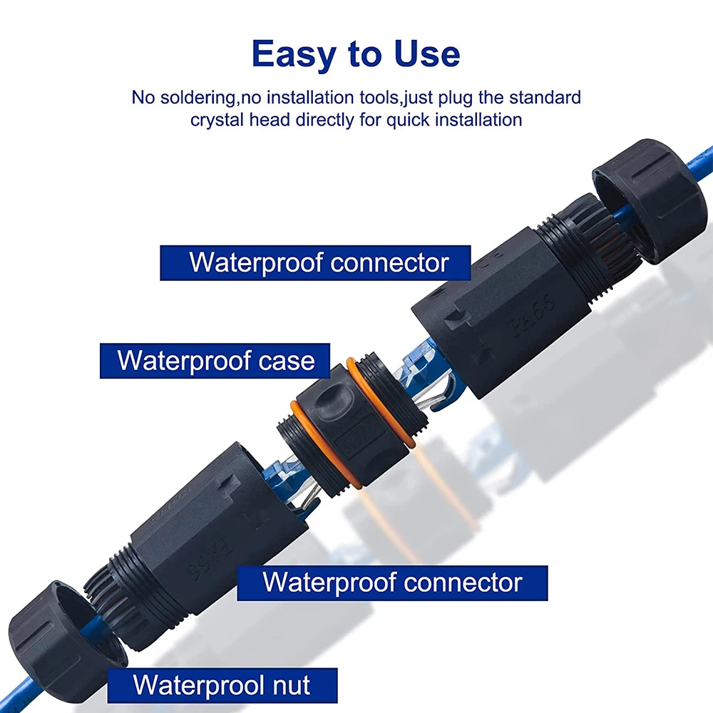 Hoolnx IP68 Waterproof RJ45 Coupler, Shielded Cat5e/6/6A Ethernet Cable Connector Network Cable Double Head Outdoor LAN Coupler