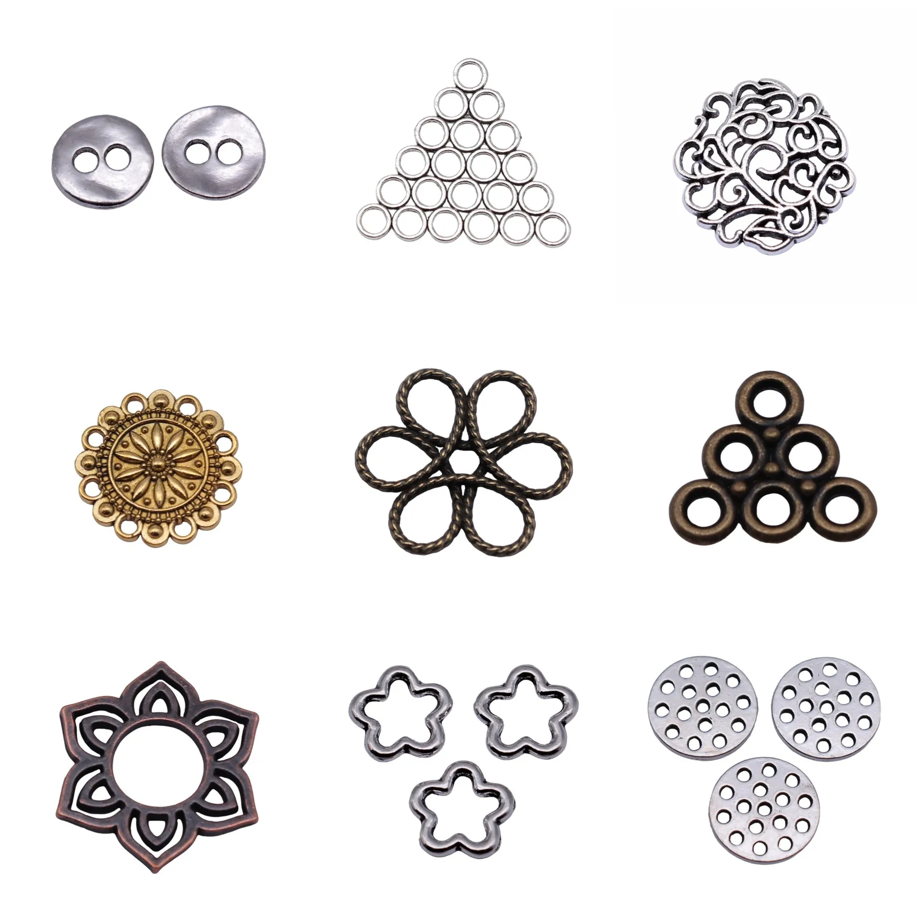 Mixed Colors Hollow Circle Floral Slice Link Connectors Jewelry Findings For Bracelet Necklace Making Craft Bulk
