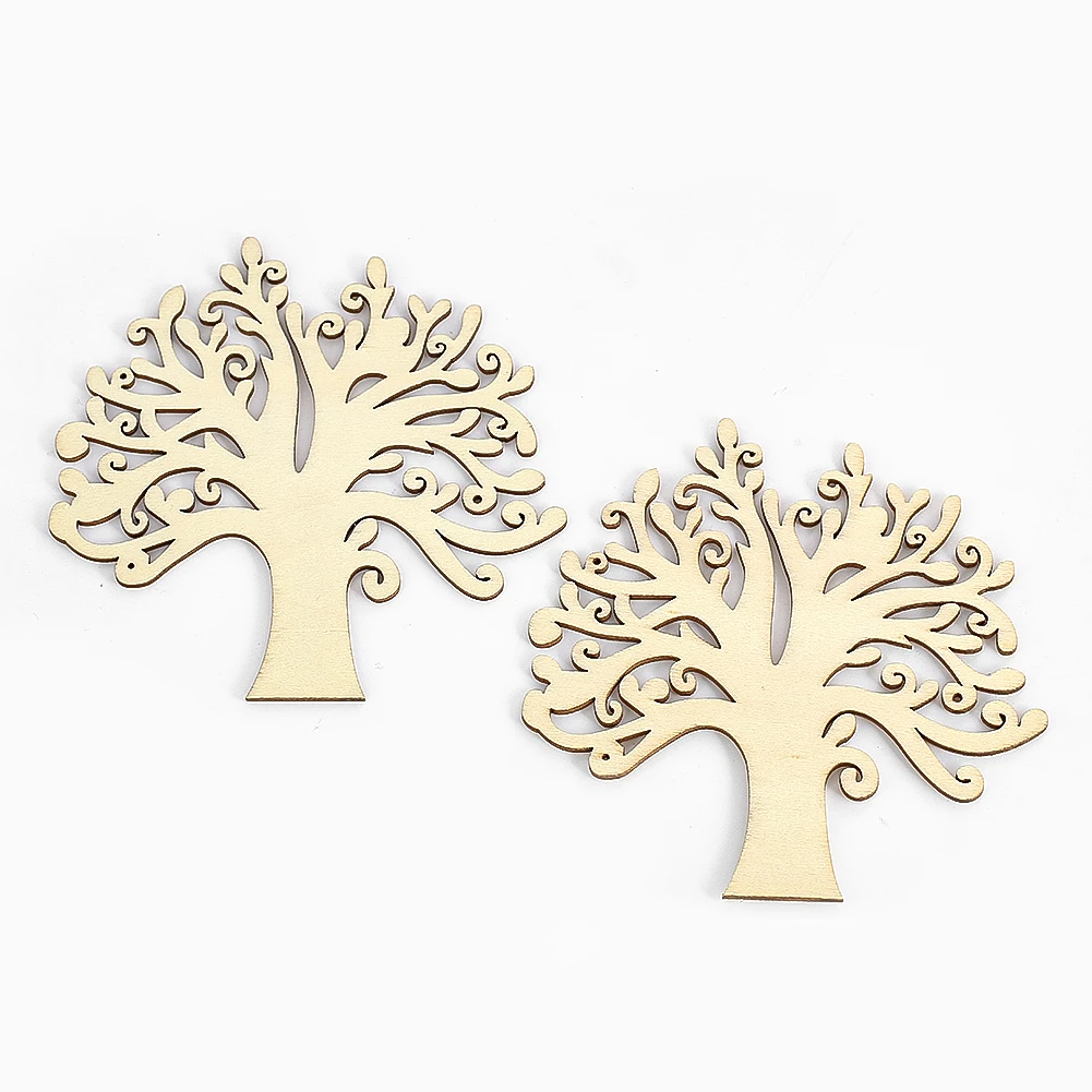 5pcs Wooden Christmas Family Tree Hanging Ornaments Hollow Tree of Life for Home Decoration Crafts Table Tray Insulation Board