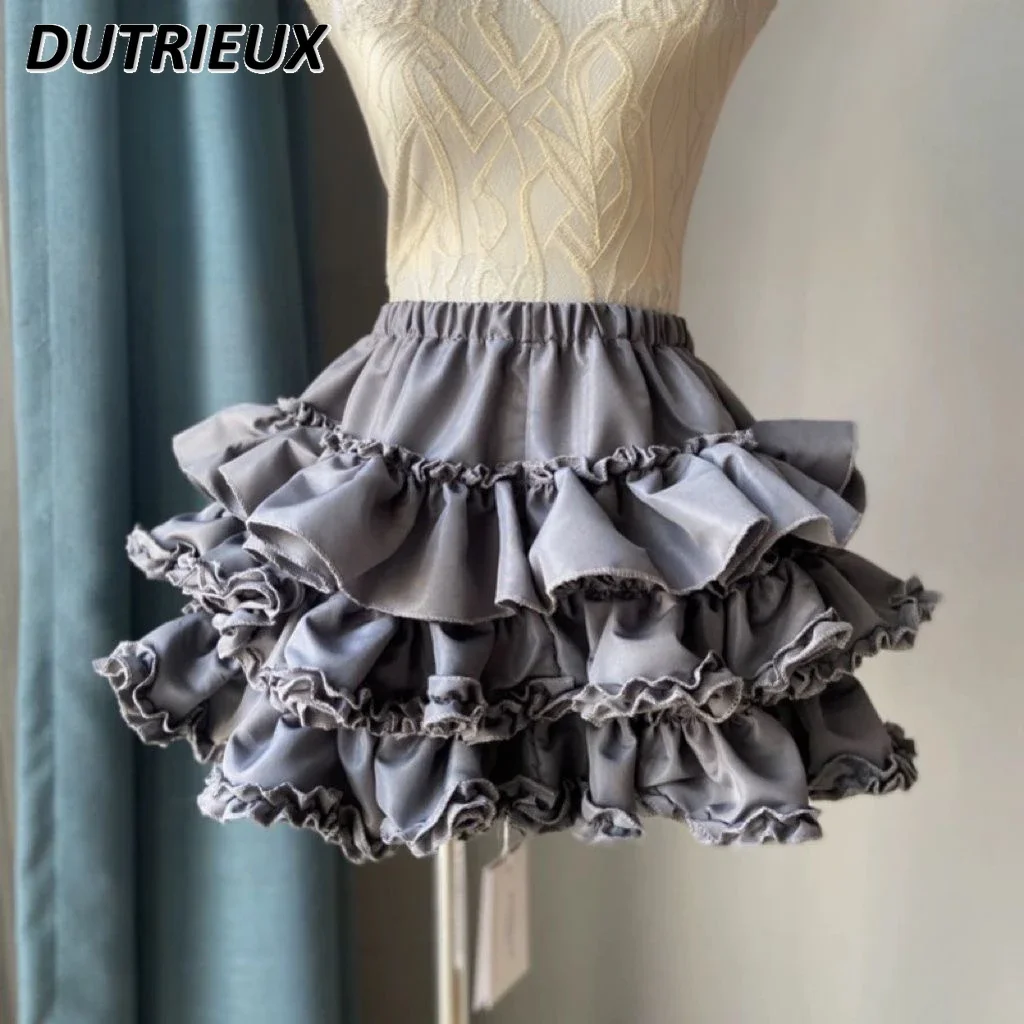 

New Japanese Y2K Punk Girl Versatile Ruffles Short Skirt Summer Solid Color Elastic Waist Puff Pumpkin Cake Mini Skirts