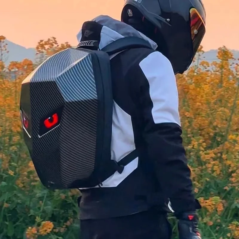 Motorcycle Bag Cycling Riding Backpack With LED Eyes Pattern Hard-Shell Full Helmet Rider Helmet Bag Adult Outdoor Backpack Gift