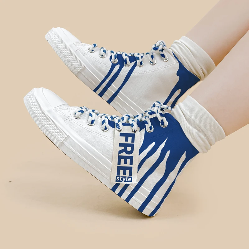 Amy and Michael 2024 New Fashion Trendy Women High Top Casual Sneakers Hand Painted Canvas Shoes Tennis Female Skateboard Shoes