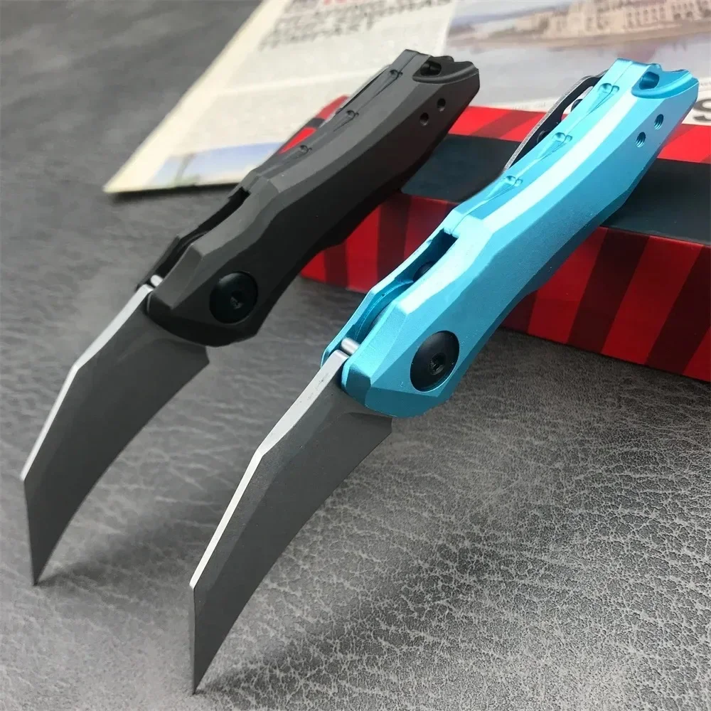 KS 7350 Launch 10 Pocket Folding Knife D2 Stonewashed Blade Blue / Gray Aluminum Handle Outdoor Hiking Camping Self Defense Tool