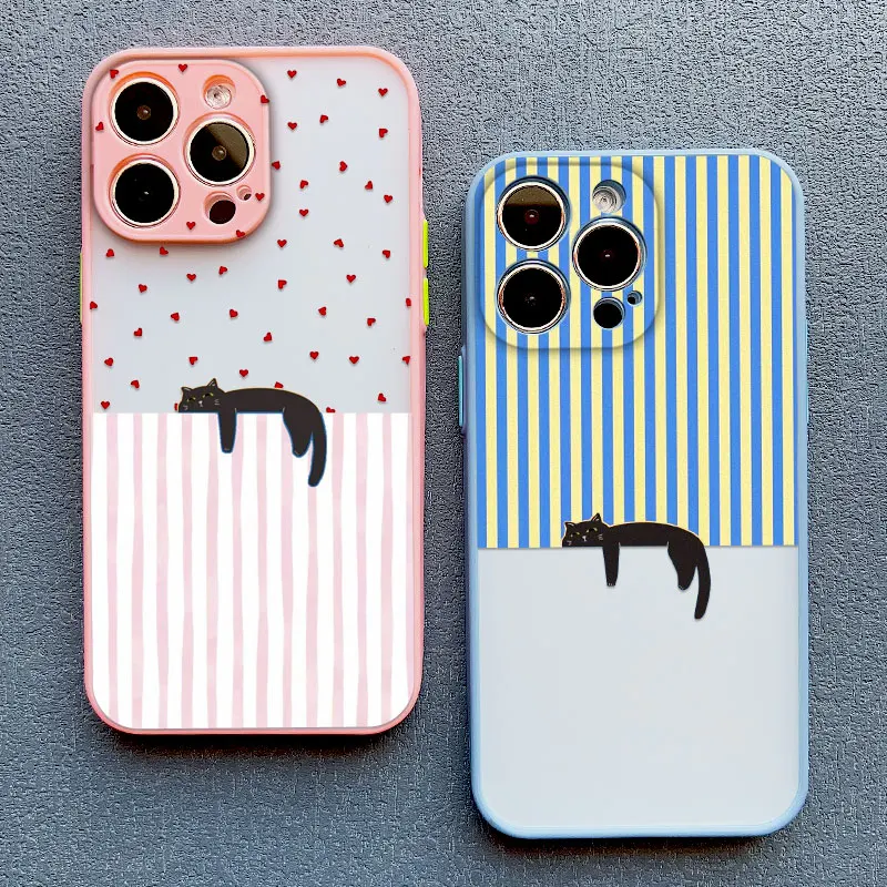 Künstlerische schwarze Katze gestreifte Muster Handyhülle für iPhone 15 14 Pro Max Plus 16 13 12 Mini 11 Pro Max XS X XR 17 Pro Max Abdeckungen – Detail 9