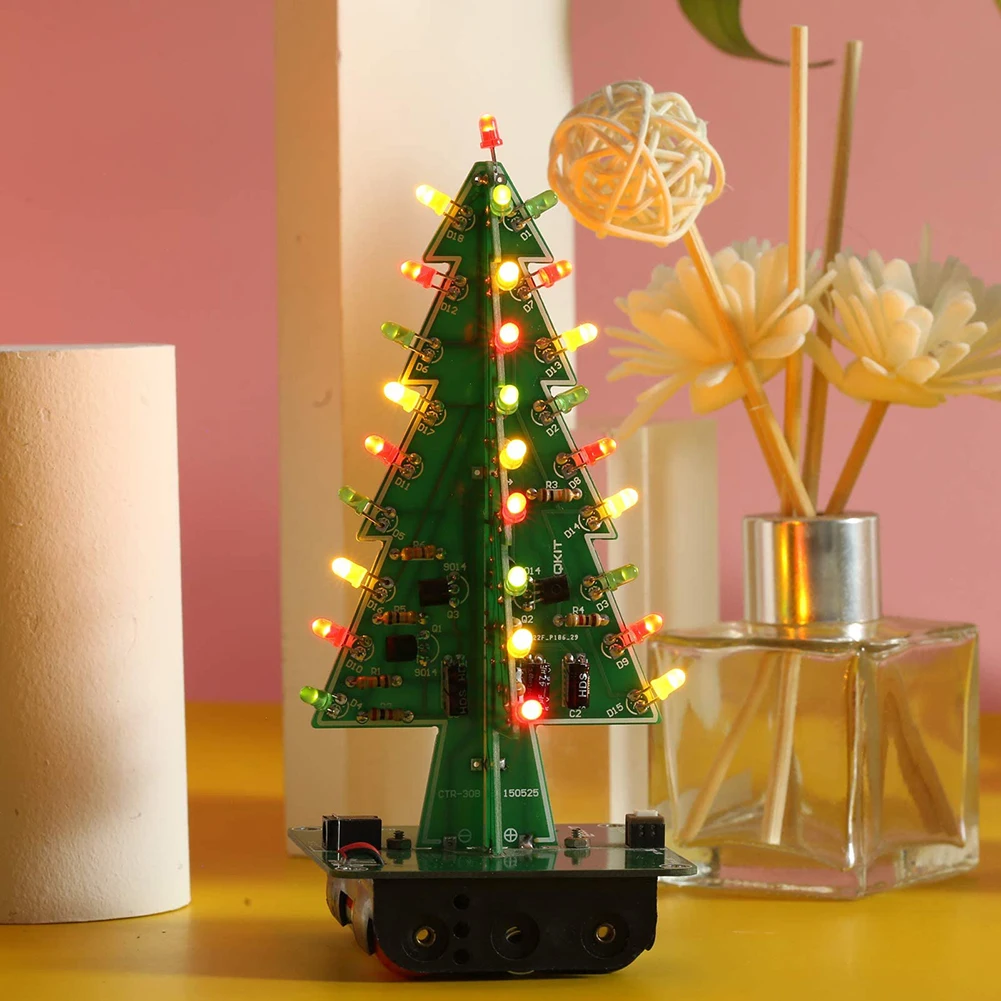 DIY 3D Christmas Tree 3 PCB Flashing Light Christmas Tree Lower Energy Consumption Electronic Exercise Kit for Home Living Room