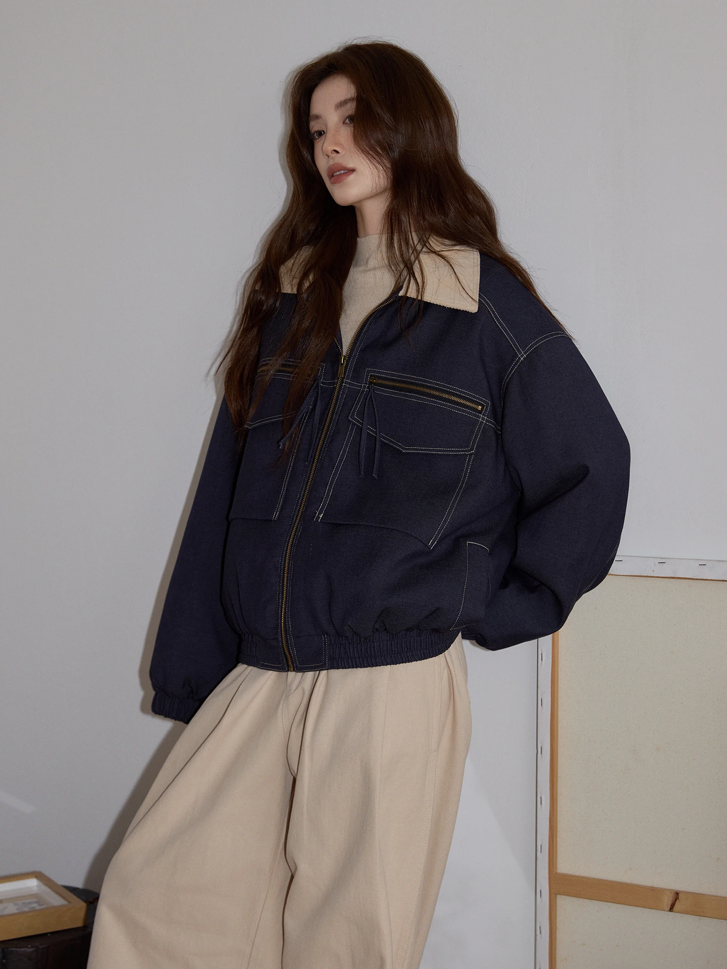 

Ретро-джинсовая куртка синего цвета для женщин, свободная повседневная модель с длинными рукавами и воротником от Cha Cha Home, премиум-качество, зимняя мода