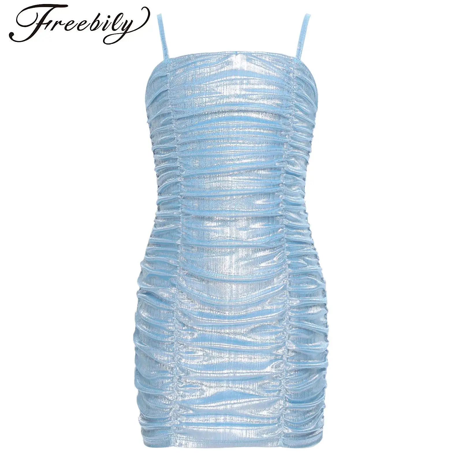 

Flower Girls Dress Elegant Metallic Shiny Princess Dress Spaghetti Strap Slim-fit Thigh Length Wedding Banquet Prom Pageant Gown