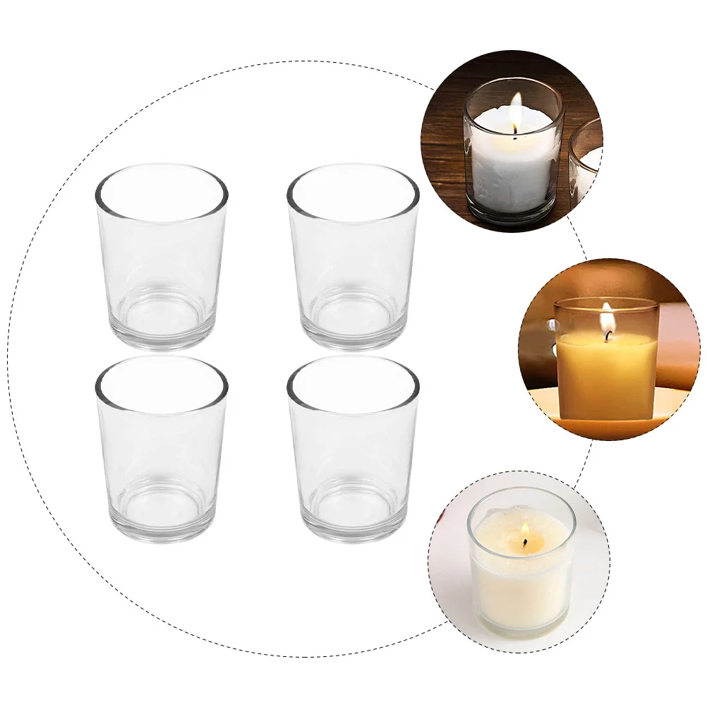 4 Pcs Glass Cup Table Adornment Tealight Holder Simple Transparent Home Decor Wedding Banquet Practical