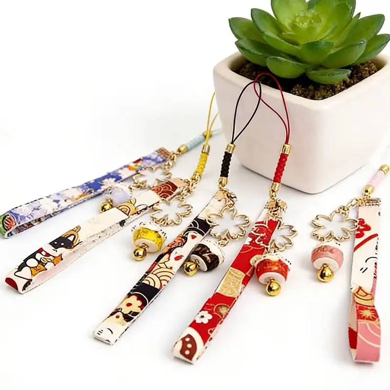 Correas Kawaii para Teléfono Móvil, Colgante de Gato de la Suerte con Campana, Cordón Corto para Teléfono, Colgante Lindo para Móvil