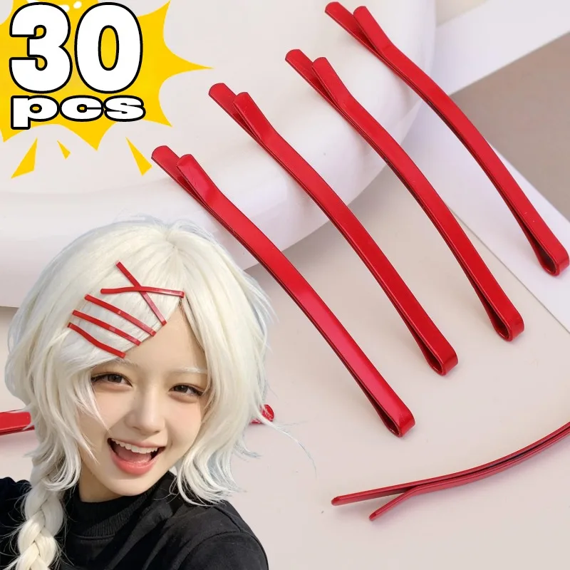 

5/30pcs Red Hair Clip Cosplay Flat Pins Hairpin Anime Costume Accessories Non Slip Bangs Side Clips for Girls Hair Styling Tools