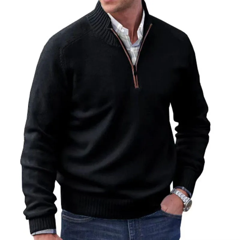 Half-Zip Knitted Sweater Men's 2025 Autumn Winter Solid Color Stand Collar Warm Soft Casual Comfortable Undershirt