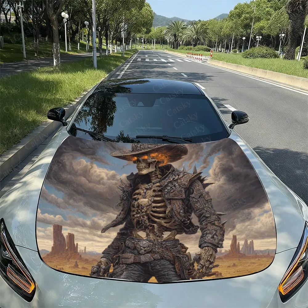 

Ковбойский скелет God Of War Пленка на капот автомобиля, наклейка для украшения капота, пленка на капот грузовика, властный внешний вид, продвинутый клей, D