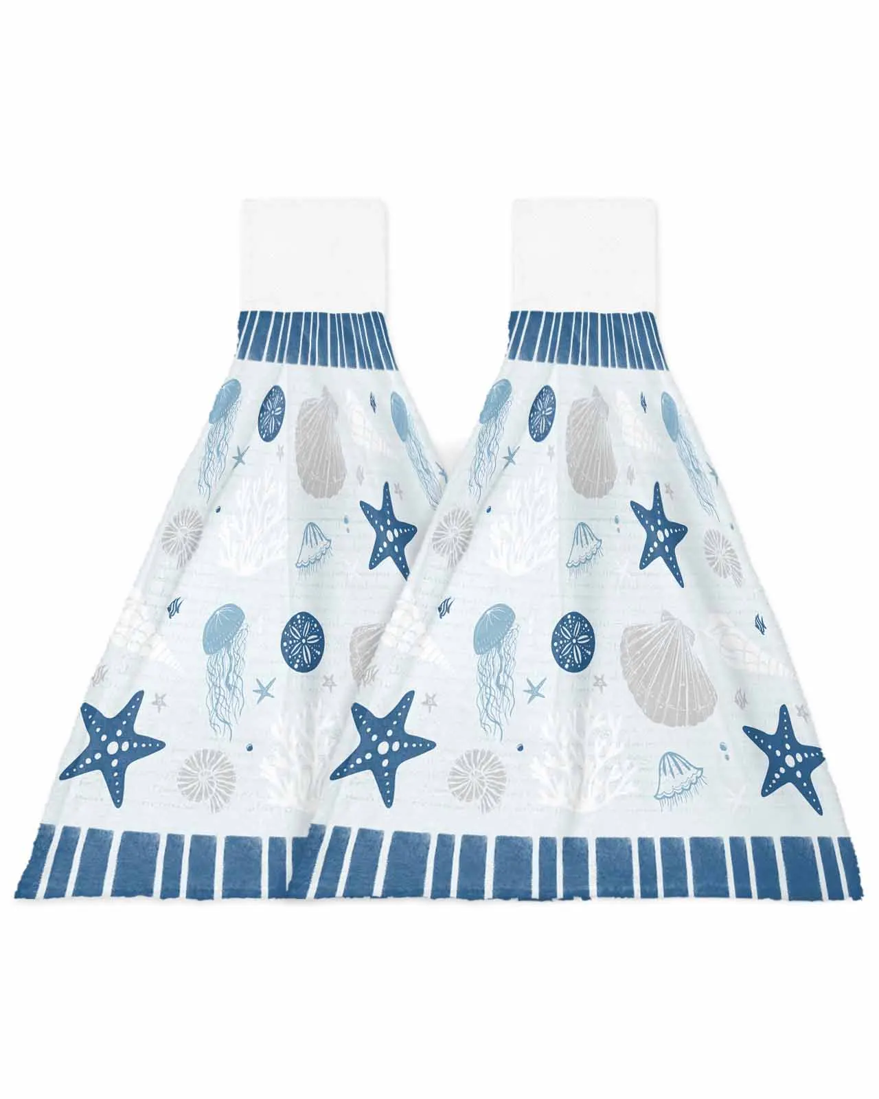 Starfish Shell Jellyfish Coral Conch Blue Towel Cleaning Cloth Microfiber Soft Household Super Absorbent Dish Washing Cloth