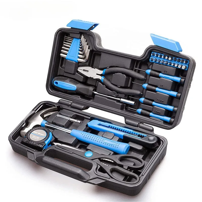BIESUO 39-piece Household Multi-functional Blue Hardware Tool Set Auto Repair Tool Set Household Hardware