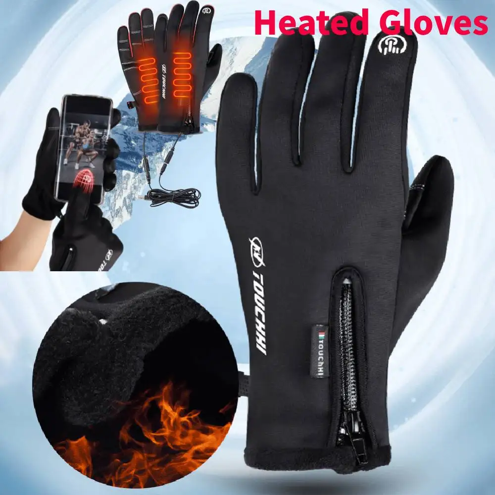 Motorcycle Gloves Winter Thermal Fleece Lined Winter Cold-proof Full Finger Heated Glove Waterproof Riding Snowboarding Gloves