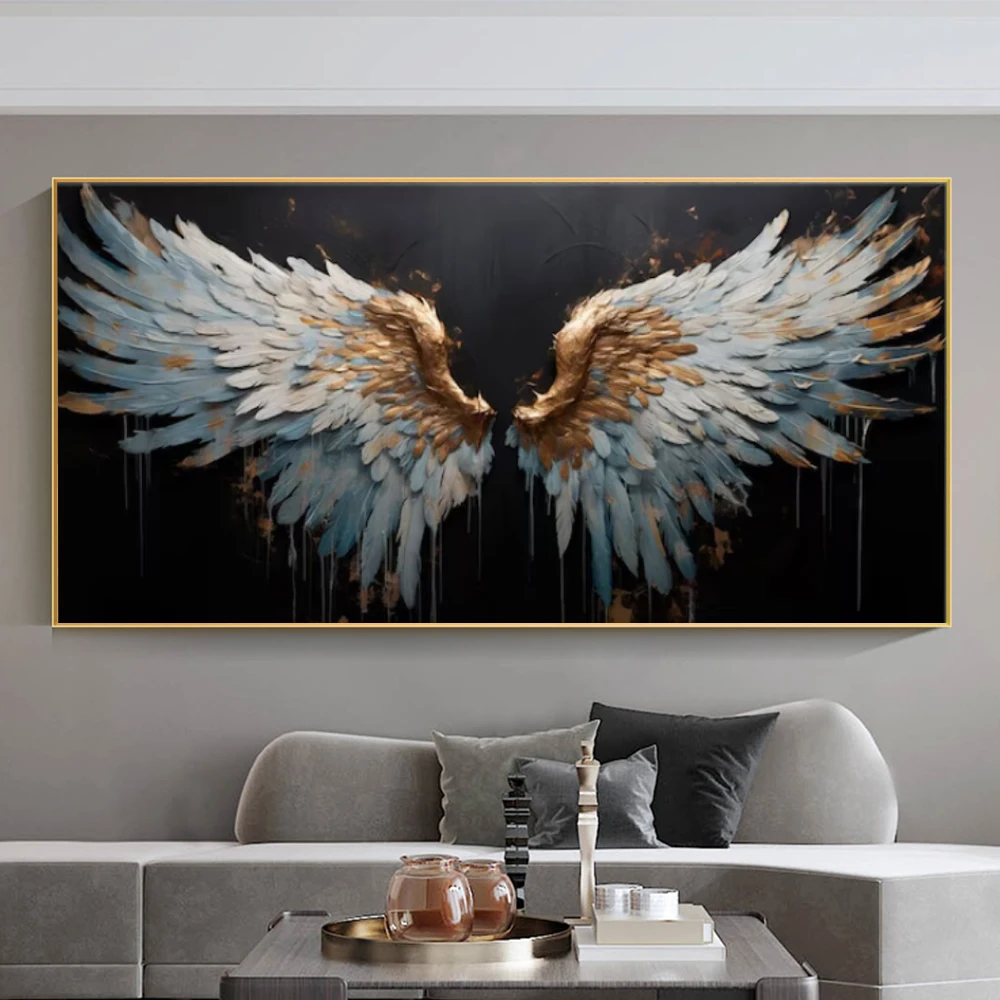 

Modern White Gold Angel Wings Canvas Painting Wall Art Christian Art Large Feather Wing Poster Prints For Living Room Home Decor