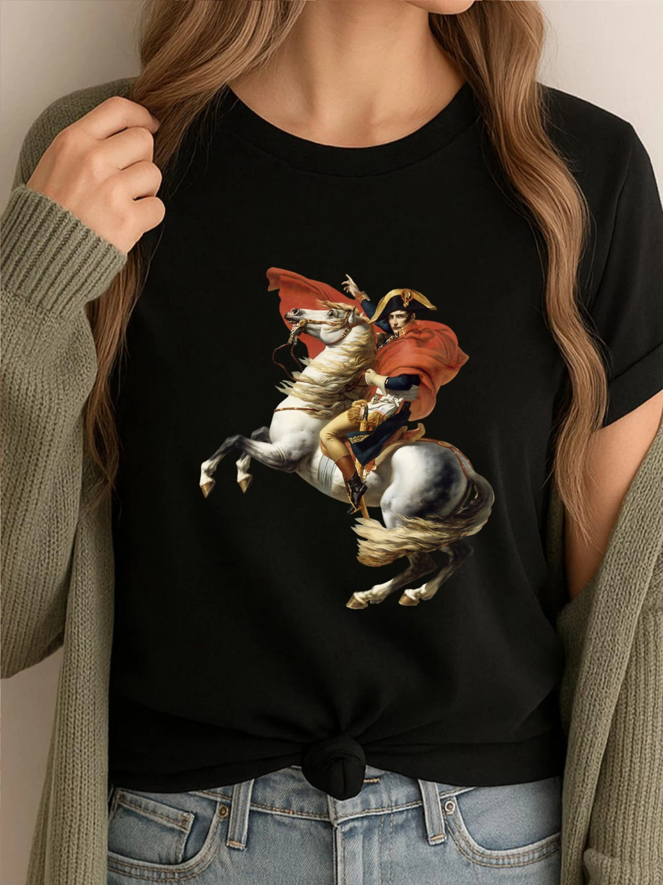 

Napoleon Crossing The Alps Brand Clothing Fashionable And Trendy Harajuku Comfortable Graphic Tees Women Luxury Clothes