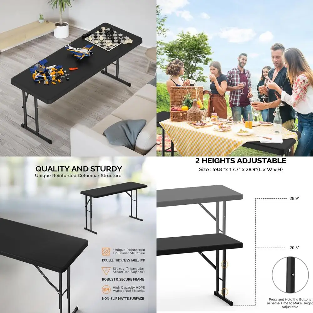 

Sturdy Metal and Premium HDPE Narrowing Table, Ideal for Buffet, Seminars, Parties, Training, and Home Office Use, Black