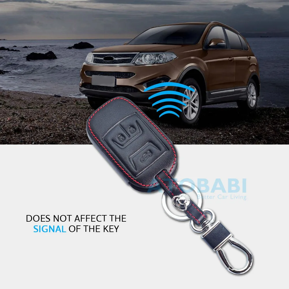 Real Leather Car Key Case For Chery Tiggo 3 5 Chery ARRIZO 3 7 Chery E3 E5 Bonus 3 Buttons Smart Remote Fob Cover Keychain Bag